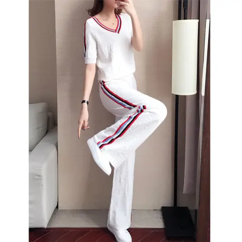 

Tracksuit Women 2019 Korean 2 Piece Set Plus Size Sets For Woman Sweat Suits Casual Women Set V-neck Casual Stripe Sport Suit