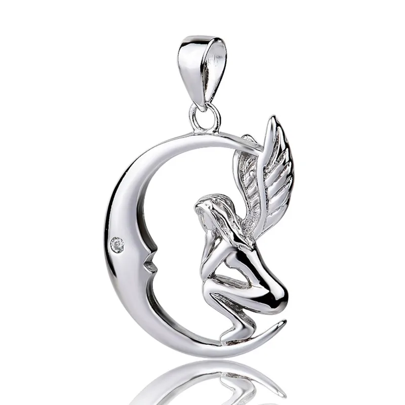 Moon and Angel design pendant necklace for women sterling silver jewelry GND0556 (12)