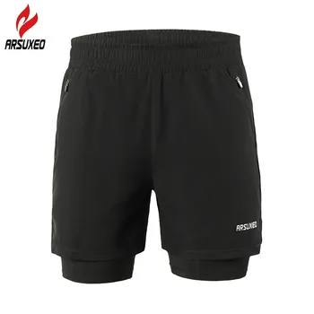 ARSUXEO Reflective Men's Running Shorts 2 In 1 Breathable Polyester Spandex Marathon Running Shorts Jogging Gym Sports Shorts 4