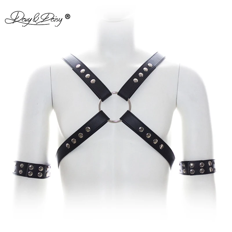 DAVYDAISY из искусственной кожи эротические БДСМ связывание с нарукавником Регулируемый гей панк нагрудный ремень для взрослых игры мужские сексуальные костюмы TA509