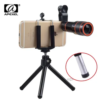

Apexel hd lens 12X Zoom Telephoto Lens kit 4 in 1 SmartPhone Telescope Camera lens For iPhone 6 7 Sumgung xiaomi HTC with tripod