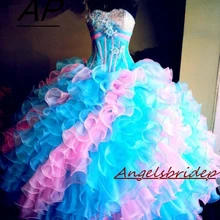 ANGESLBRIDEP зеленый и розовый Бальные платья 15 лет Элегантный Кристалл Бисероплетение лиф Полная Длина Формальное бальное платье размера плюс