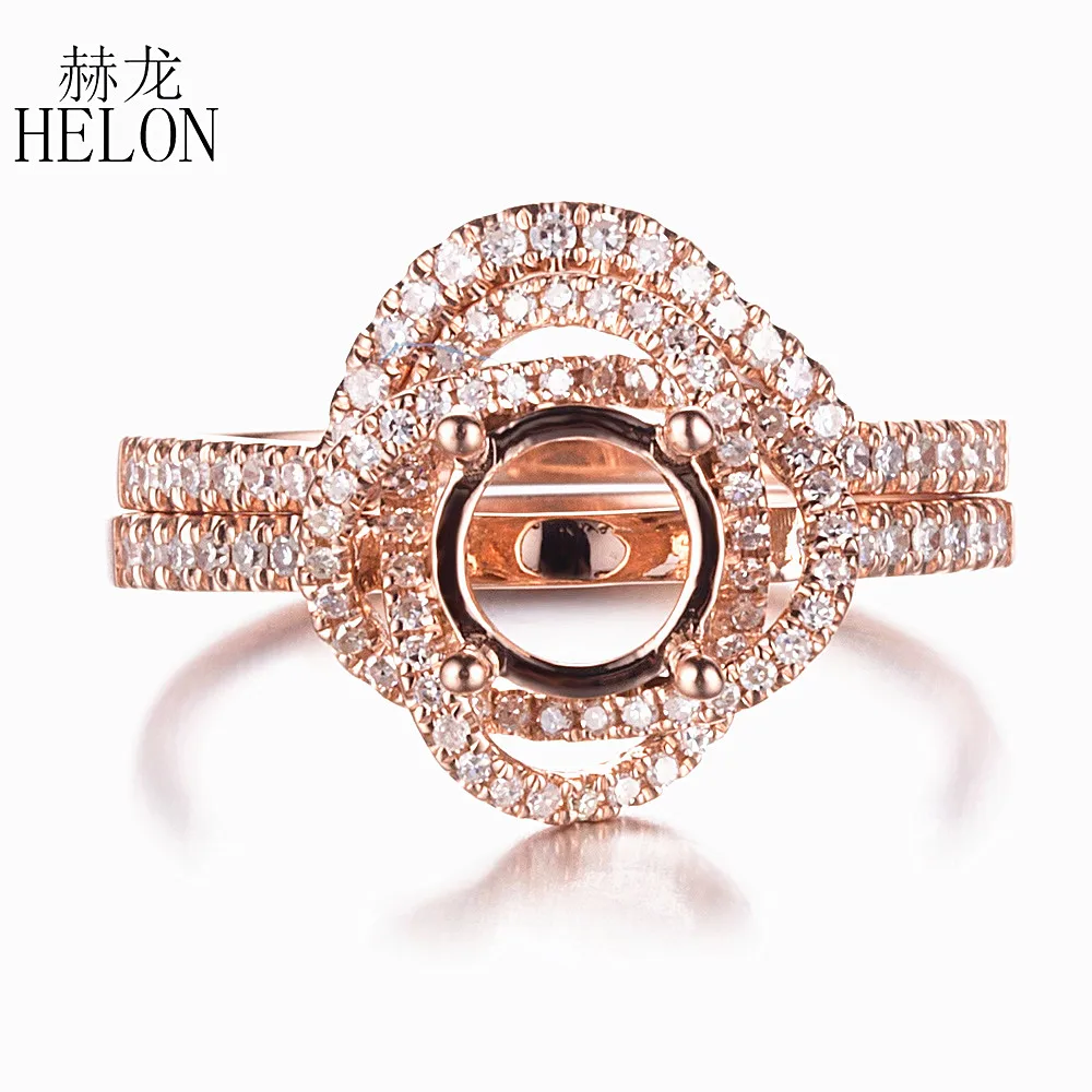 

HELON Round 6.5mm Semi Mount Diamonds Ring Solid 10k Rose Gold Engagement Wedding Diamond Fine Ring Women's Jewelry Diamond Band