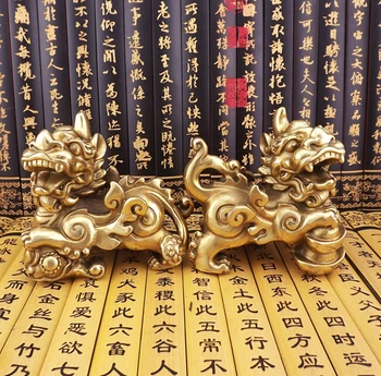 

ZSR914+++Large copper brave jade ruyi ingot pi xiu decoration lucky evil spirits a pair of crafts copper Bronze art bronze