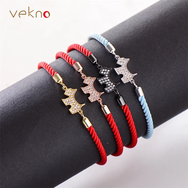 

VEKNO New Red Rope CZ Crystal Dog Lucky Bracelet Fashion Jewelry Adjustable Slider String Couple Bracelet for Women Men Gift