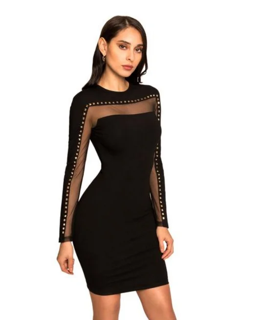 black bodycon long sleeve mini dress