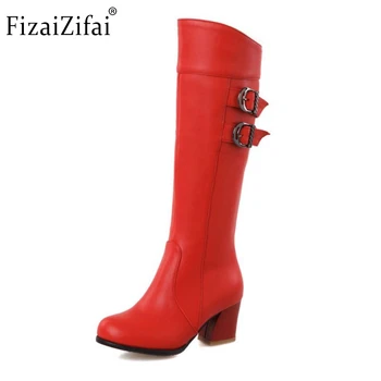 

Women Square Heels Over Knee Boot Winter Snow Warm Long Boots Riding Buckle Botas Mujer Quality Footwear Shoes Size 28-52