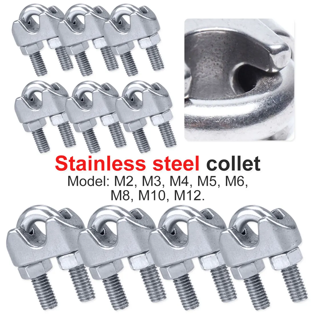 

10pcs Cable Bolt Wire rope clip 304 stainless steel saddle clamp cable clip for M2/3/4/5/6/8 U type Wire