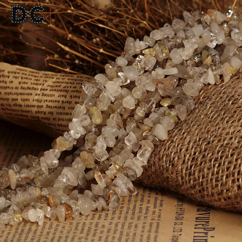 

DC 80cm/Strand Natural Rutilated Quartz Gravel Chip Loose Spacer Beads 5-8mm for DIY Bracelet Necklace Jewelry Findings F1823
