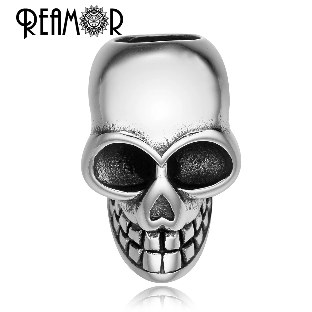 

REAMOR 5/6/8mm 316l Stainless Steel Skull Head European Big Hole Charms Beads Skeleton Beads for Men Bracelet DIY Jewelry Making