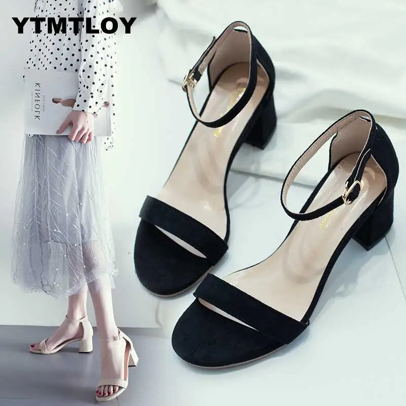 

2019 Summer Women Sandals Open Toe Women's Sandles Thick Heel Pumps Shoes Korean Style Gladiator High Heel Peep