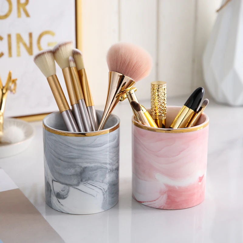 

AF New Arrivals Marble material Brush Makeup Organizer Pink Grey Color Cosmetic Makeup Organizer Storage Case Touch Smooth