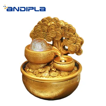 

110/220V Chinese Style Natural Resin Water Fountain Office Feng Shui Gold Decoration Auspicious Gifts for New Household Crafts