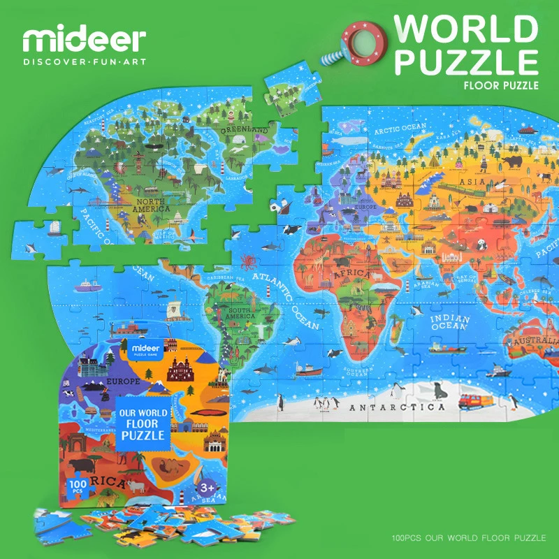 

Mideer 100 pcs Children Cognitive Puzzle Toys Human Geography World Map Floor Puzzle Game Gift Box