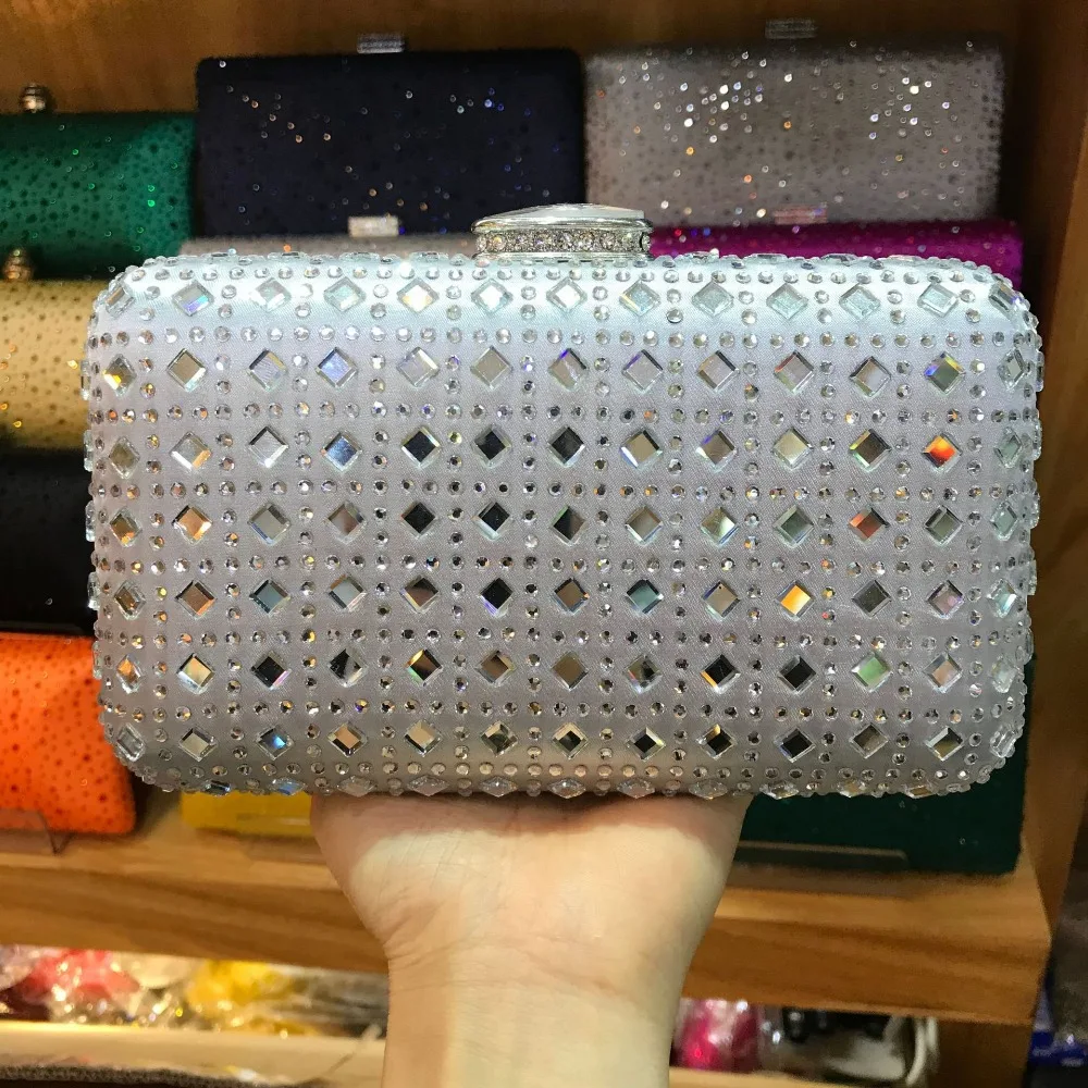 

XIYUAN BRAND red/blue Crystal Women Evening Clutch Box Hand Bag Metal Bridal Rhinestones Shoulder Handbag Wedding Clutches Purse