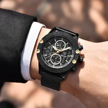 Relogio Masculino Benyar Sport Military Watch Men Black Mesh & Rubber Band Chronograph Watches 2018 Luxury Brand Watches for Men