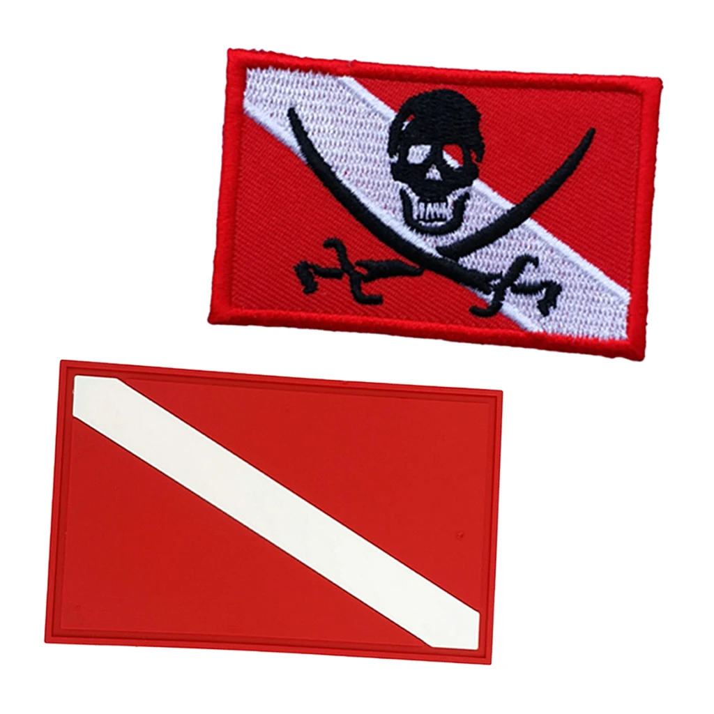 Scuba Dive Flag Embroidered Iron Sew On Patch + PVC Diver Flag Patch Badge Accessories for Scuba Diving Snorkeling Free Diving