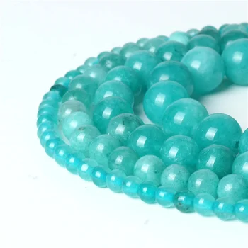 

Natural Blue Amazonite Jade Stone Beads Jasper Loose Beads Crafts Gemstone Necklace 4/6/8/10mm Women Beaded Bracelet Material