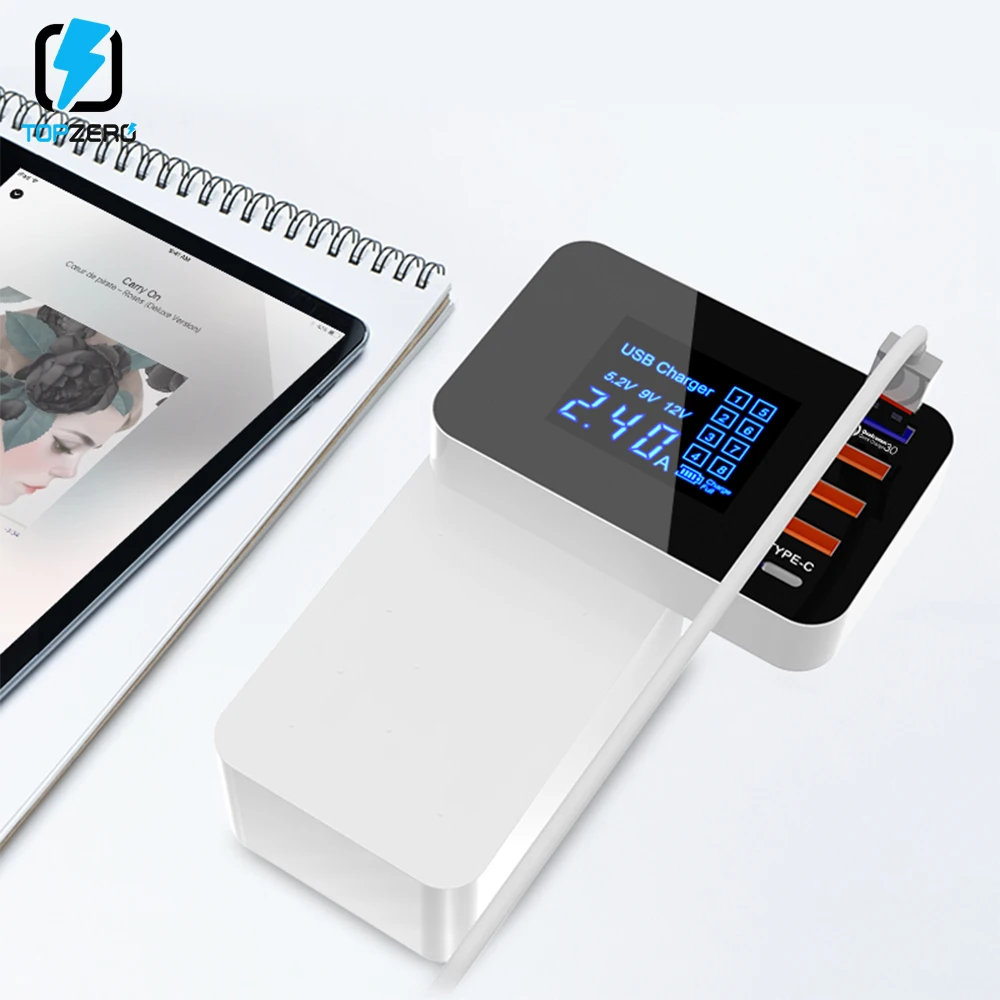 Зарядное устройство USB Quick Charge 3,0 Smart type C светодиодный дисплей док-станция портативное быстрое зарядное устройство для iPhone huawei адаптер EU US UK Plug