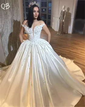 شراءمخصص فساتين الزفاف 2019 الكرة ثوب كاب كم الحرير الدانتيل الديكور الفاخرة الرسمي الزفاف الزفاف أثواب زائد حجم ZD95