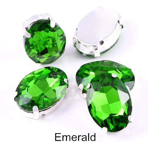 4 размера, 20 шт., овальные формы, стеклянные стразы с кристаллами, пришивные стразы с серебряным когтем, красные стразы с пришивными когтями для одежды B1259 - Цвет: Emerald-Silver