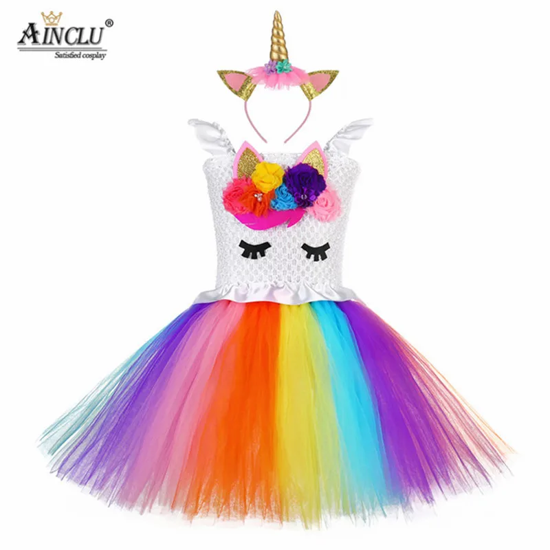 

Flower Girls Unicorn Tutu Dress Princess Girls Birthday Party Dress Children Kids Pastel Pony Halloween Unicorn Cosplay Costume
