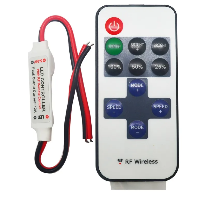 

DH 200PCS Mini RFLED Controller Single Color With Wireless Remote Control Mini Dimmer for 5050 / 3528 Led Strip Lights