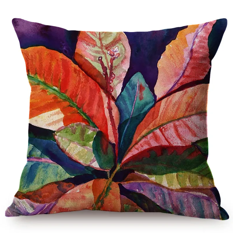 2019 Tropical Plants Leaf Watercolor oil Painting Cotton Linen Home Decoration Pillow Case Flowers Sofa Cushion Cover Car Pillow M073-6