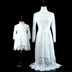 Мэгги Уокер Весна Летняя одежда для матери и дочери белые кружева принцесса длинное платье семья свадьба Вечерние вечернее платье для