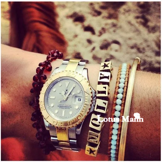 

Natural amazon stone amazonstone single-circle gold brown leather bracelet two-color
