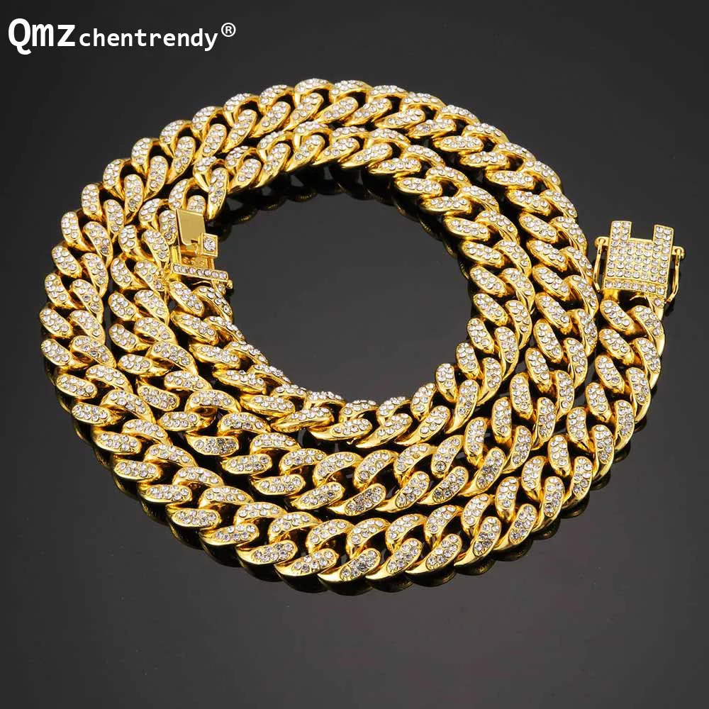 News Arrival Mens Miami Curb Cuban Chain Necklace Bling Iced Out With Luxury Box Rhinestone