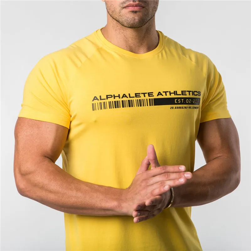 

2019 New Casual T-Shirts Men Short Sleeve T-shirt Cotton Mens Tees Tops Gyms Fitness Bodybuilding T-Shirts Brand Clothing