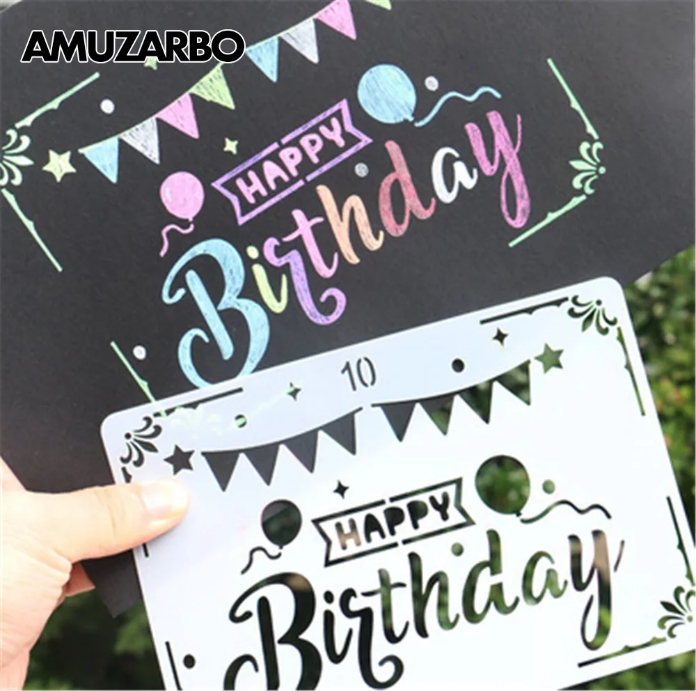 

1Pcs 18cm Happy Birthday DIY Craft Layering Stencils Painting Ruler Scrapbooking Stamping Embossing Album Paper Card Template
