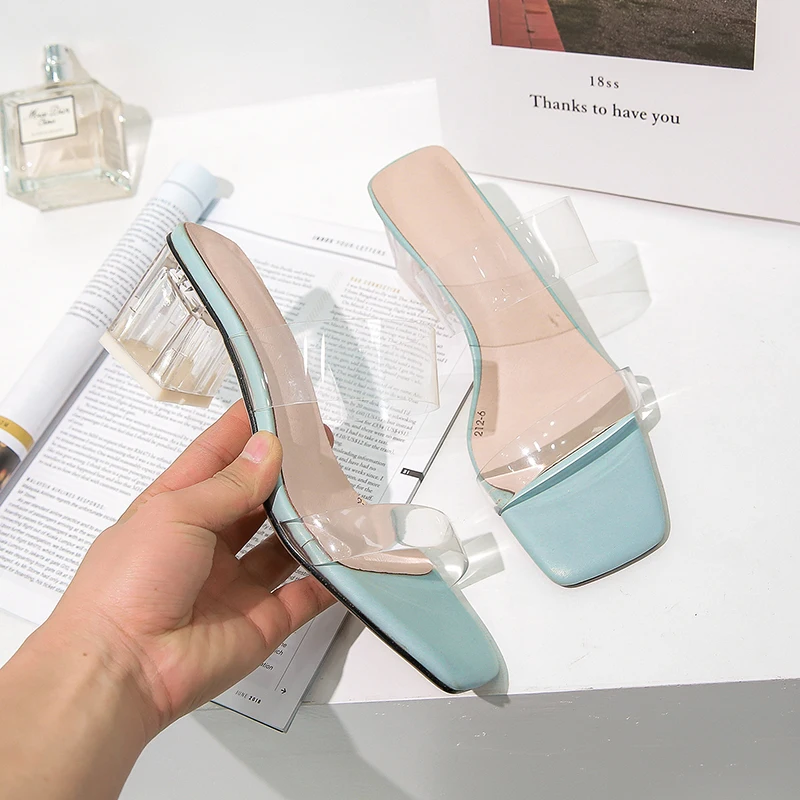 YANSHENGXIN Transparent Jelly Women's Slippers Summer Open Toes Shoes Fashion Woman Slides Square Heels Sandals Mule Footwear YANSHENGXIN Transparent Jelly Women's Slippers Summer Open Toes Shoes Fashion Woman Slides Square Heels Sandals Mule Footwear