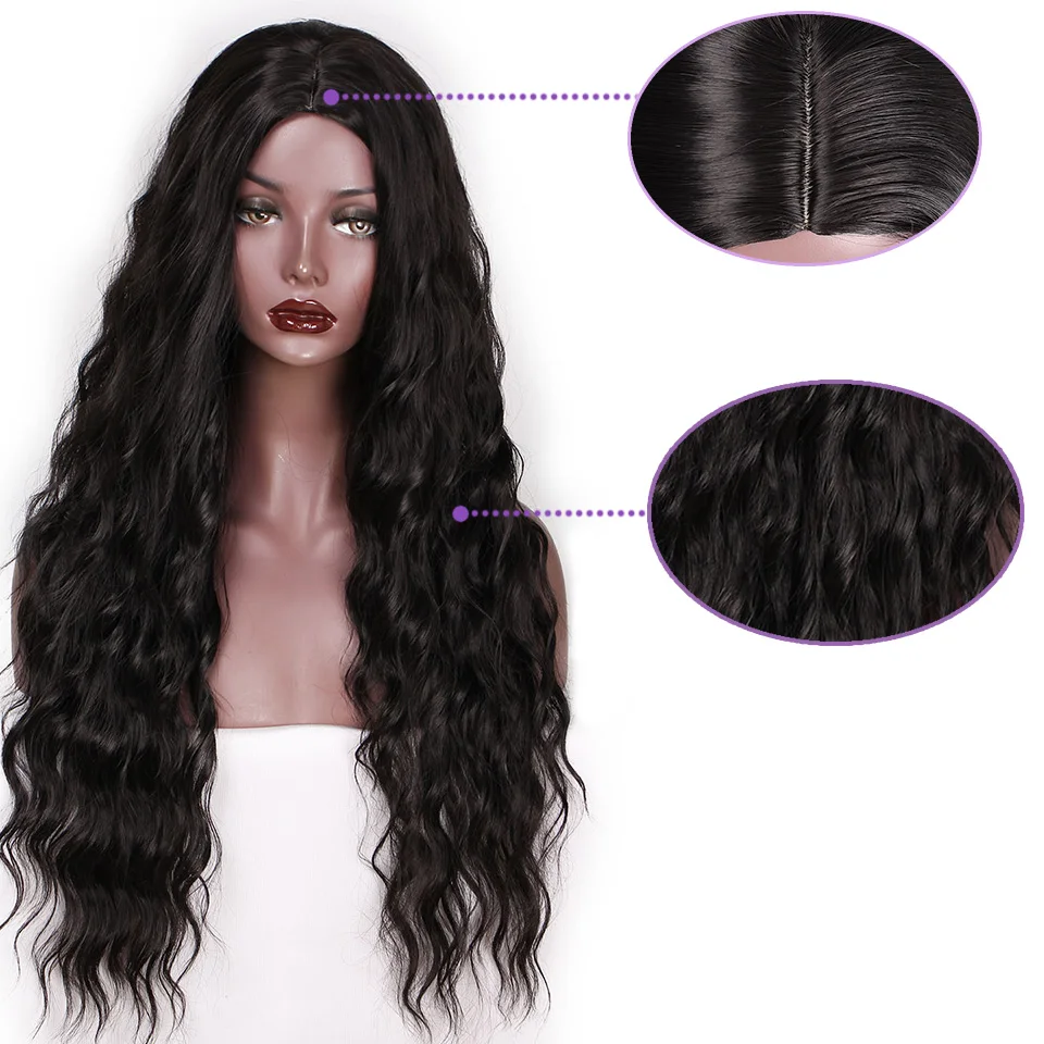 Harga Aisi Rambut 26 Inch Panjang Bergelombang Wig Hitam Ombre Coklat dan Merah Gelombang Sintetis Wig untuk Wanita Alami Bagian Tengah tahan Panas Rambut