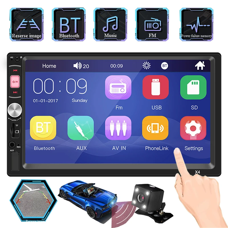 

2 Din Stereo Receiver 7 inch Car Stereo MP5 Player FM Camera Radio Bluetooth 4.0 USB AUX Rear view Touch Screen Auto Radio Video