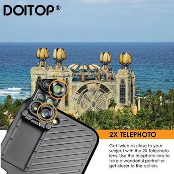 

DOITOP 6 in 1 Phone Lens with Case for iPhone 7 8 Plus Wide Angle10X Macro Lens Phone Fisheye Telephoto Lens Camera Zoom Lenses