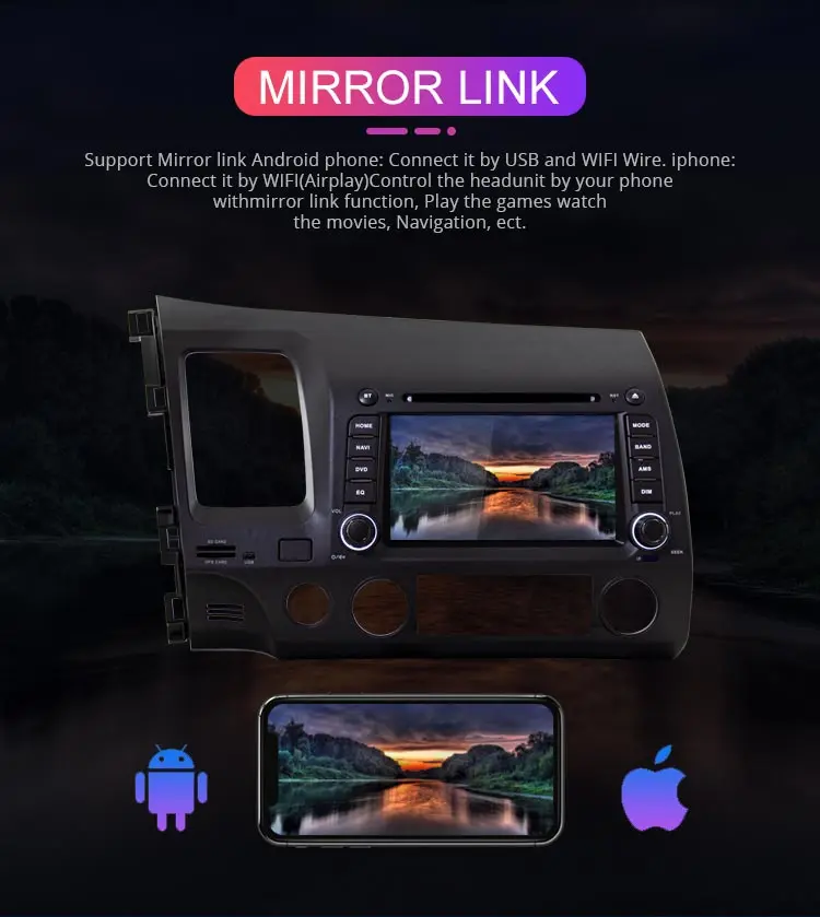 Best Besina Android 9.0 Car DVD Player For HONDA CIVIC 2006-2008 2009 2010 2011 Multimedia GPS Navigation Stereo 2 Din Car Radio WIFI 7