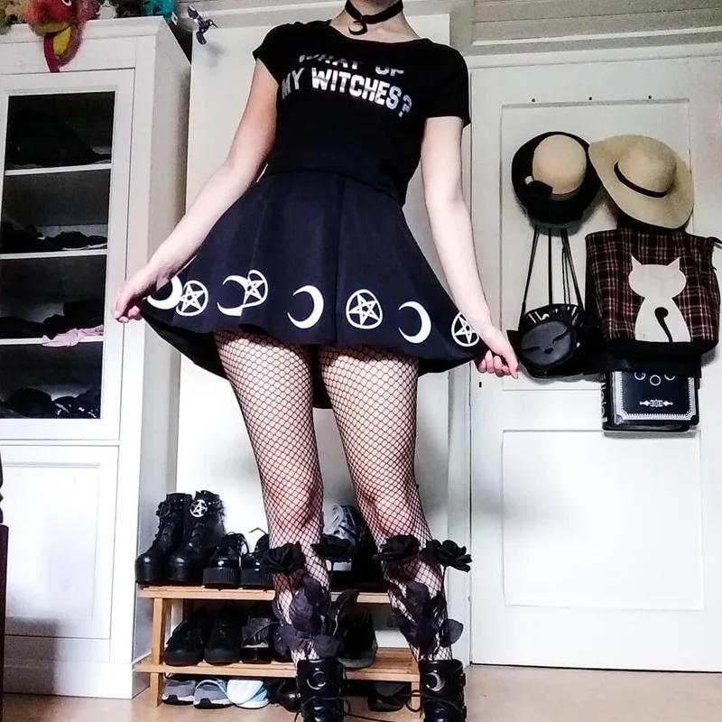 Женские мини-юбки повседневные Черные Готические летние 2019 панк высокие уличные буквы молния принт OL женские модные плиссированные юбки