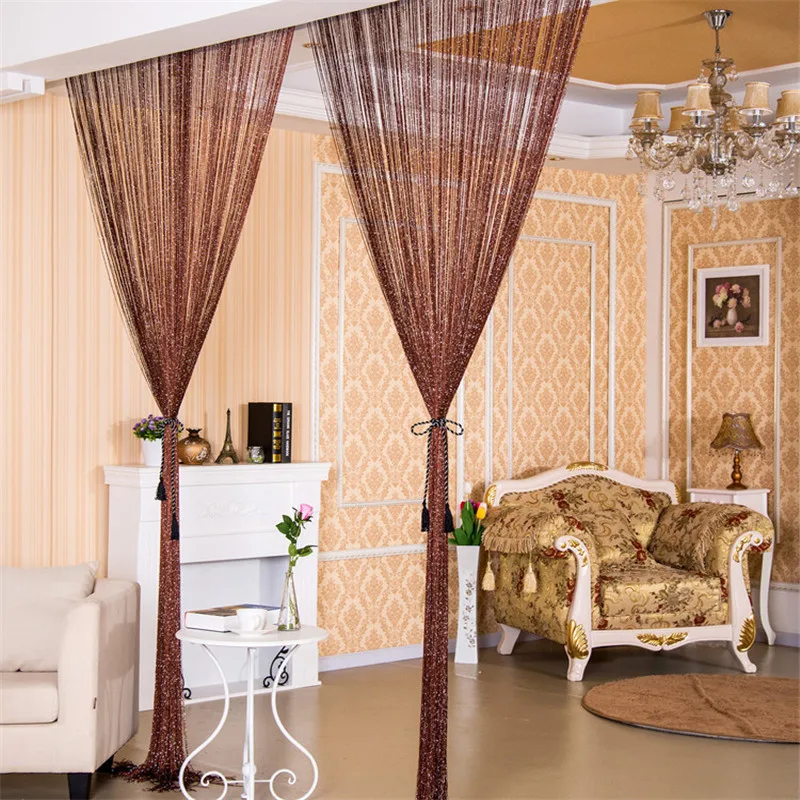 Decoración del hogar 100x200 cm borla brillante Flash línea de plata cortina ventana divisor transparente cortina puerta tratamiento