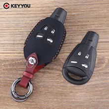 KEYYOU 4 Buttons Genuine Leather car key case shell cover For SAAB 9-3 9-5 93 95 Blank Remote Car Key Shell Fob Case Cover