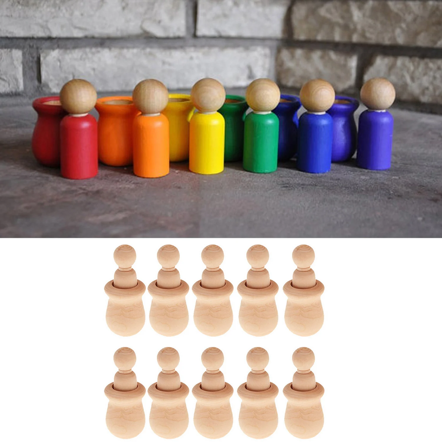 

10PCS Unpainted Blank Wooden Peg Dolls Figure for Children Painting Coloring DIY Art Craft Supplies Toy Home Wedding Party Decor