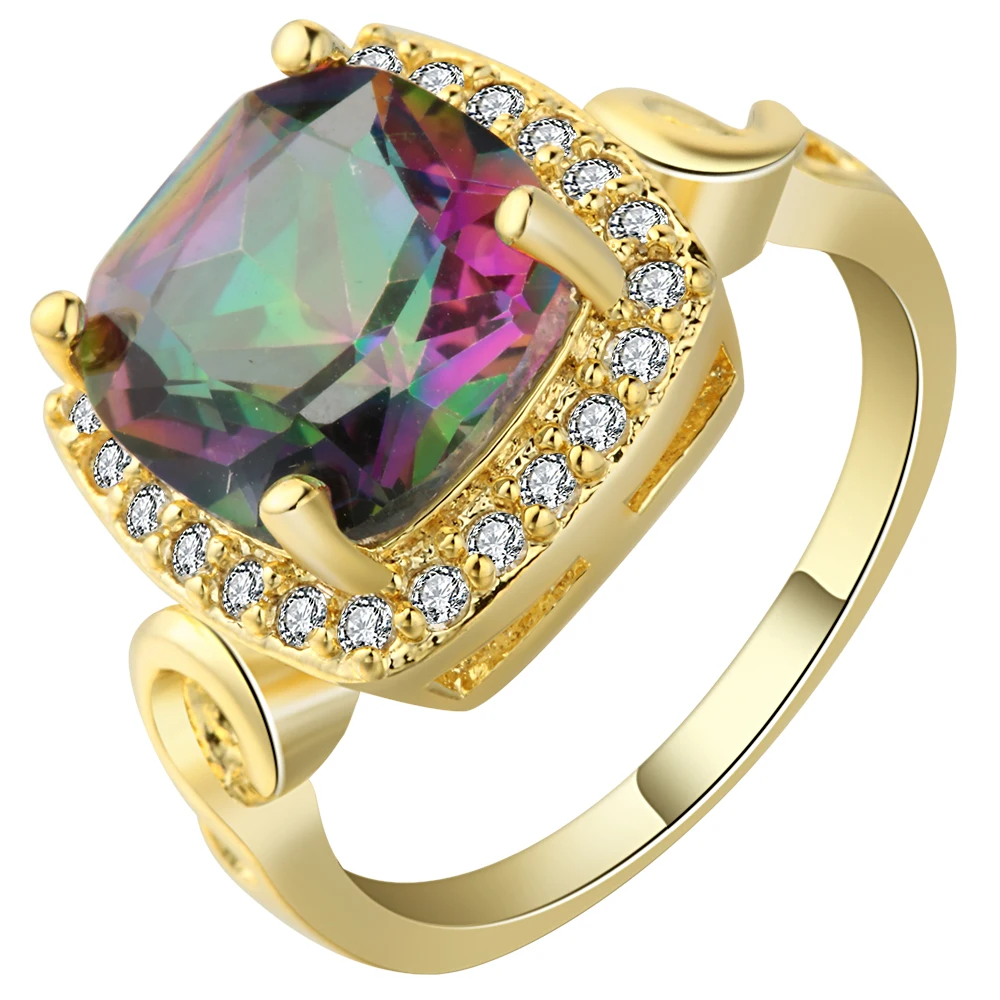 Hainon New Rainbow White Mystic Crystal Zircon Gold Color Woman Ring Fashion Luxury Jewelry Engagement Gifts | Украшения и