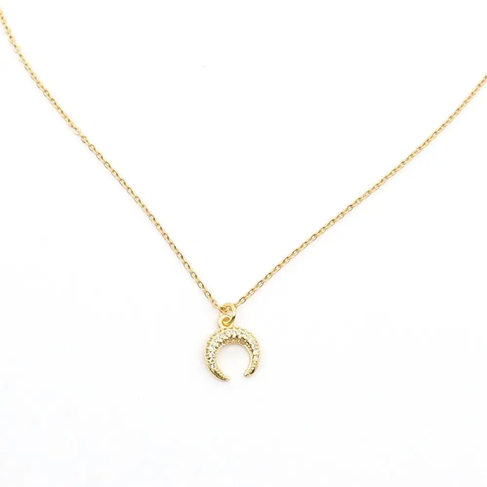 

Doreen Box Stainless Steel & Copper Micro Paved Necklace Silver Tone Half Moon Clear Cubic Zirconia 45cm(17 6/8") long, 1 PC