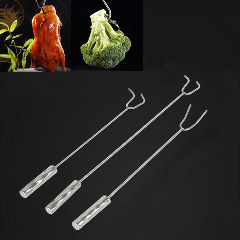 4pcs Stainless Steel Beef Meat Hooks Long Handle Roast Duck Bacon Shop