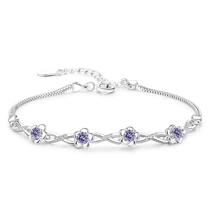 

100% 925 sterling silver fashion shiny crystal plum blossom bracelets for women jewelry birthday gift wholeslae drop shipping