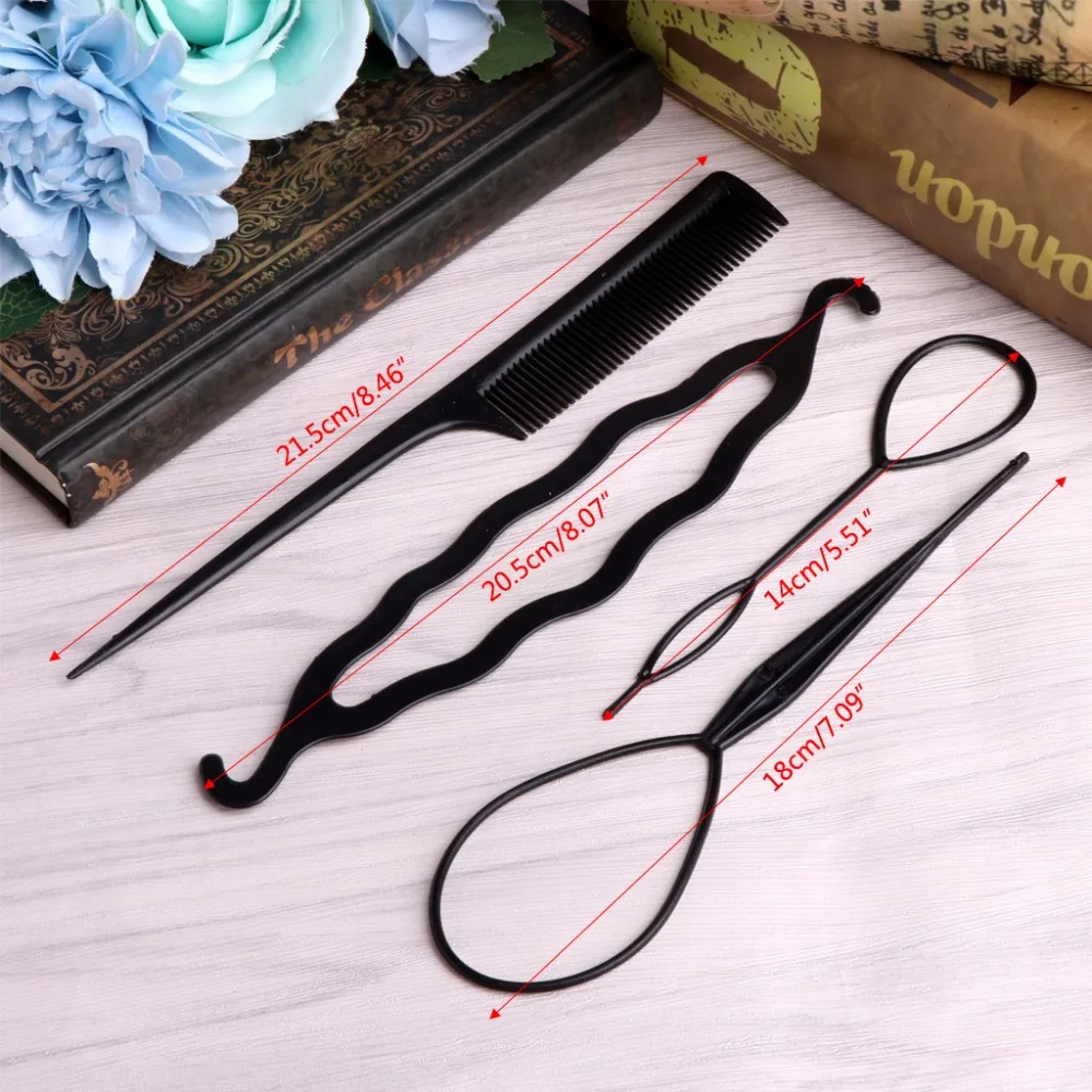 4 Pcs/Set Hair Styling Clip Bun Donut Twist Braid Ponytail Maker DIY Comb Tools Headbands For Girls New 2018