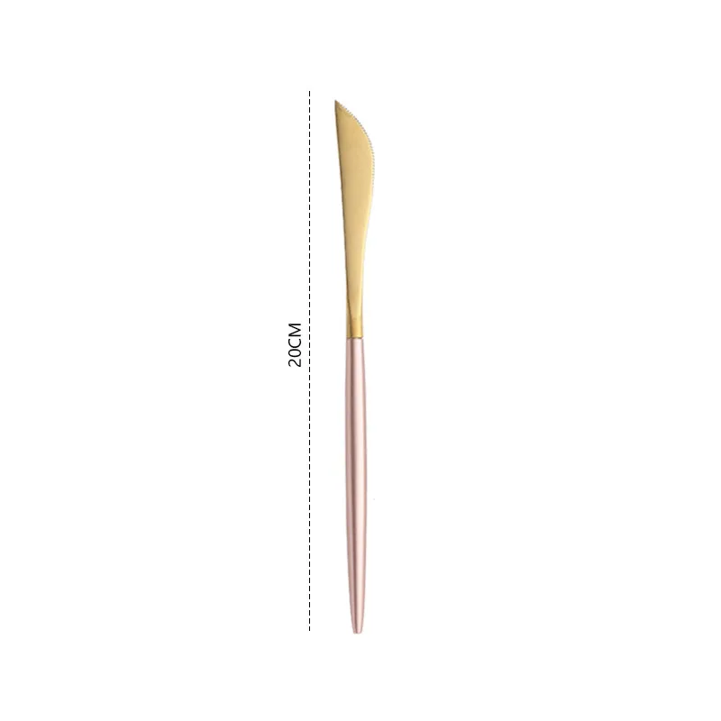 1pc dessert knife Стальной набор столовых приборов, розовая ручка, Золотая ложка, нож, вилка, палочки для еды, десерт, Dinneware, западные чайные ложки, посуда для свадебной вечеринки - Цвет: 1pc dessert knife