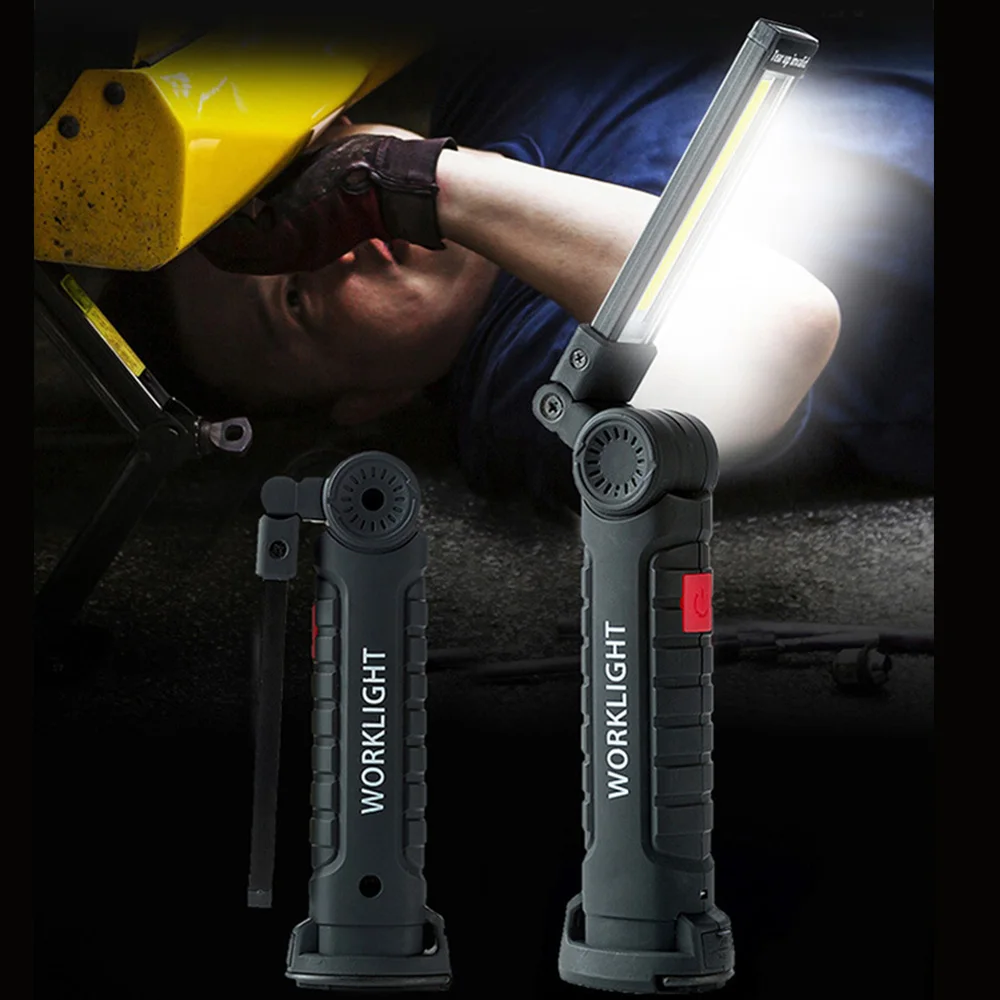 

Portable COB LED Work Light USB Rechargeable Flashlight Magnetic Torch Hanging Hook Lamp Built-in Battery Car repair tools