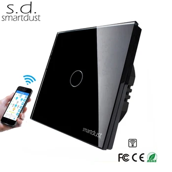 

Smartdust EU APP Control Switch, 1 Gang Smart Home LED Light Tempered Glass Panel Touch Switch Wifi